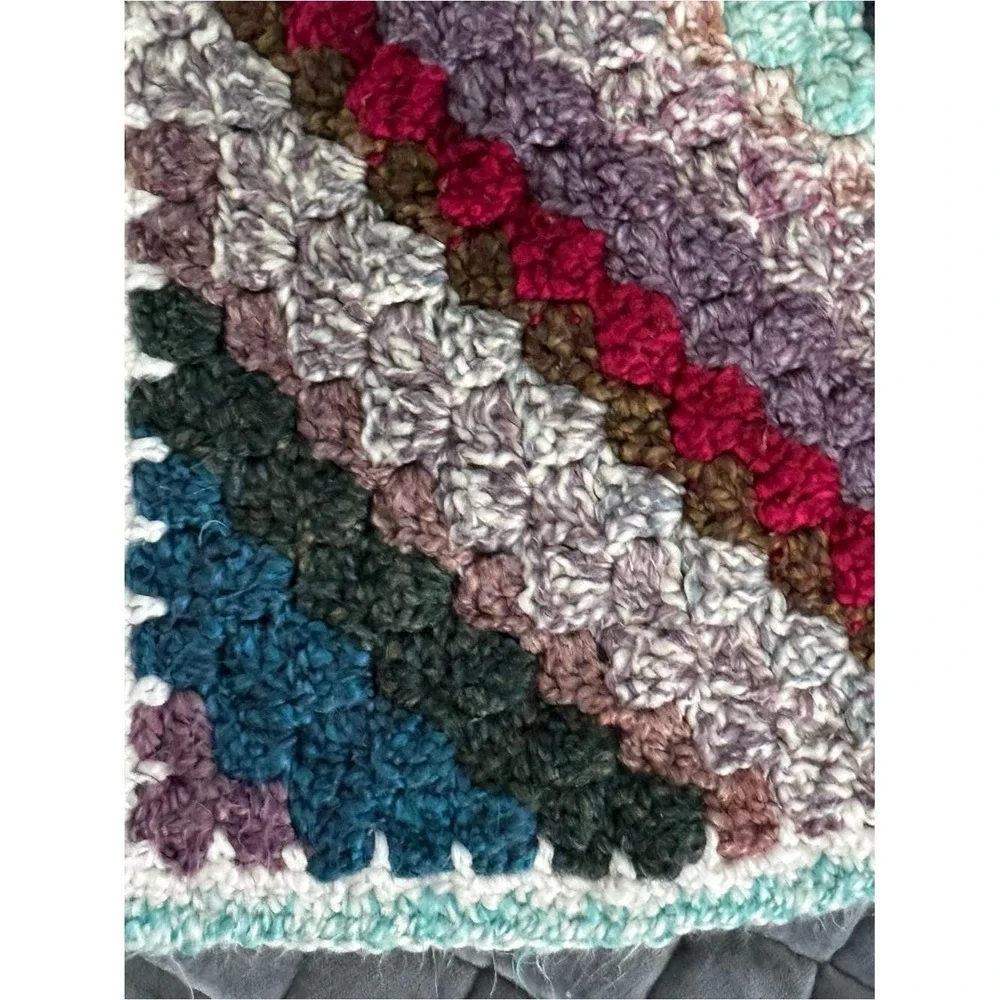 Handmade Knit Throw Blanket Diagonal Stripes Calm Cool Sea Sand Baby Guest